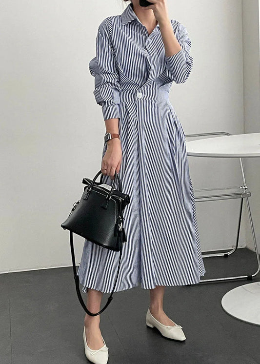 Joliina | Blau gestreiftes Hemdkleid aus Baumwolle