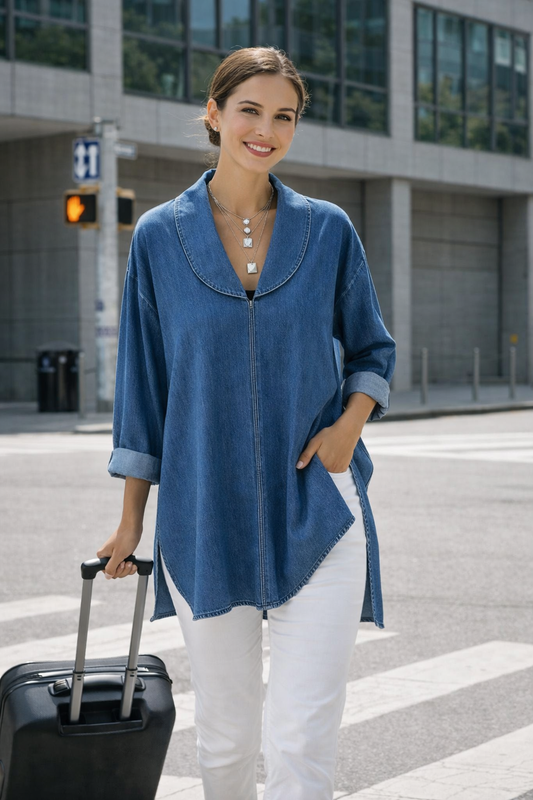 Siraine | Retro Denim Top mit Schalkragen